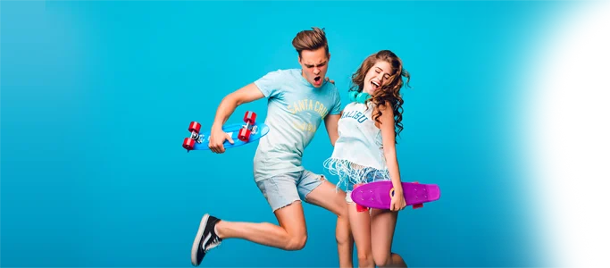 Fashion couple in blue promotional banner