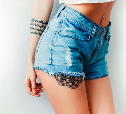 Woman wearing denim shorts